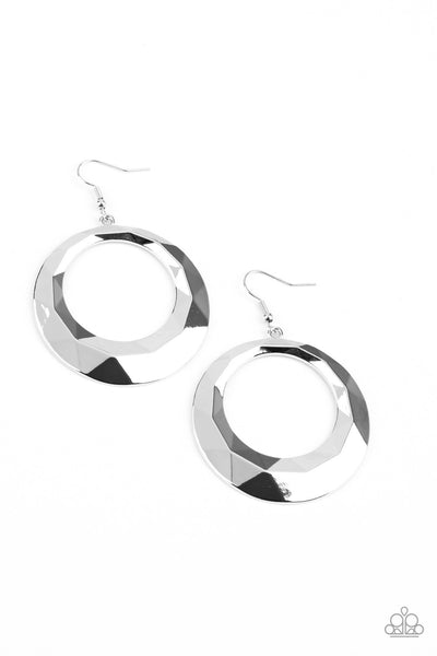 Paparazzi Earrings  - Fiercely Faceted - Silver