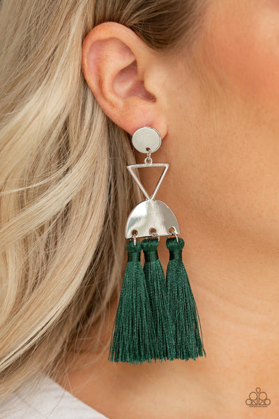 Paparazzi Earrings - Tassel Trippin - Green - SHOPBLINGINGPRETTY