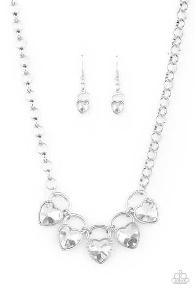 Paparazzi Necklaces - HEART On Your Heels - White (January 2021 Life Of The Party)