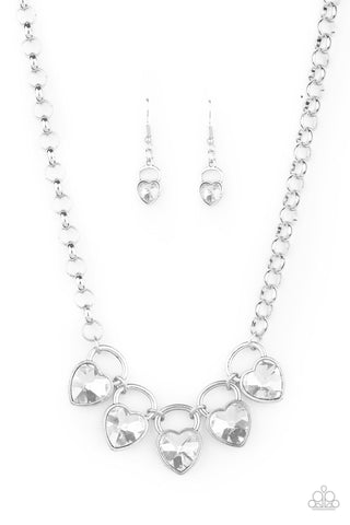 Paparazzi Necklaces - HEART On Your Heels - White (January 2021 Life Of The Party)