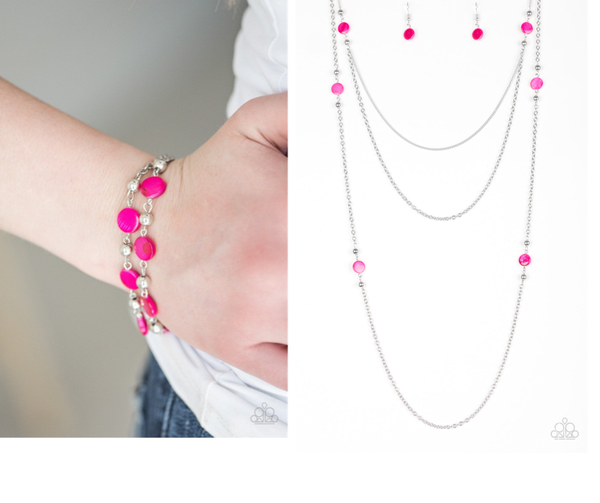 Paparazzi Necklace & Bracelet Set -So SHORE Of Yourself & One Bay At A Time Bracelet - Pink