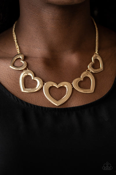 Paparazzi Necklace -  Hearty Hearts - Gold - SHOPBLINGINGPRETTY