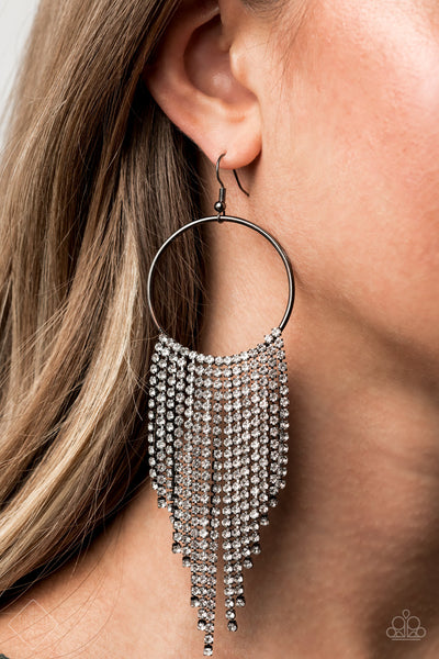 Paparazzi Earrings  -  Streamlined Shimmer - Black (September 2020 Fashion Fix)