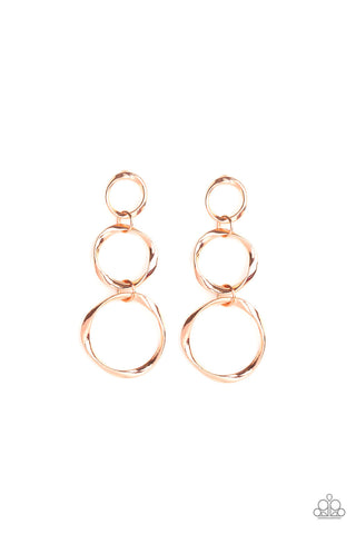 Paparazzi Earrings - Three Ring Radiance - Copper