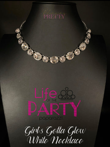 Paparazzi Necklaces - Girls Gotta Glow - White (November 2020 Life Of The Party)