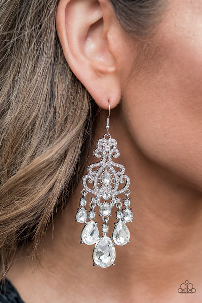 Paparazzi Earrings-  Queen Of All Things Sparkly - White