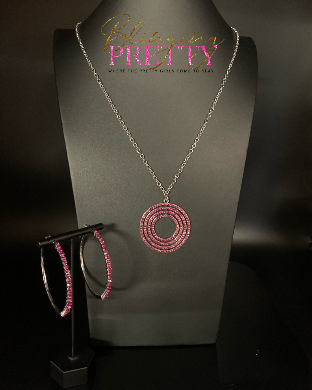 Paparazzi Necklace & Earring Set - Making Rounds Earrings & High Value Target Necklace Pink