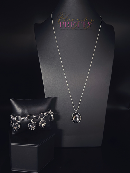Paparazzi Set Necklaces - Instant Icon & Paparazzi Bracelet Candy Heart Charmer - Silver