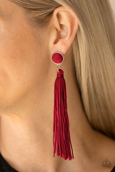 Paparazzi Earrings - Tightrope Tassel - Red - SHOPBLINGINGPRETTY