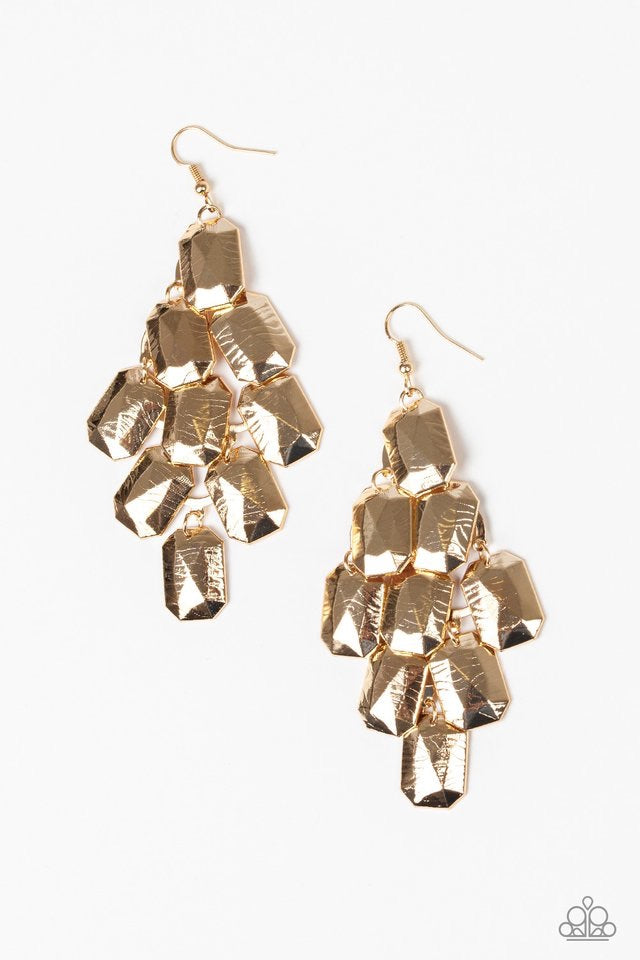 Paparazzi Earrings-  Contemporary Catwalk - Gold - SHOPBLINGINGPRETTY