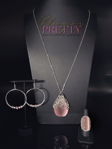 Paparazzi Necklace, Earring & Ring Set  - Pink Moonstone