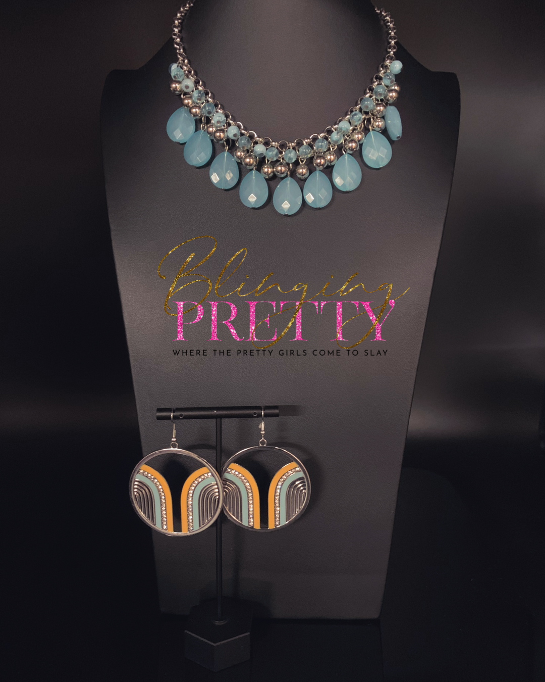 Paparazzi Necklace & Earrings - Trending Tropicana Necklace & Delightfully Deco Earrings - Blue