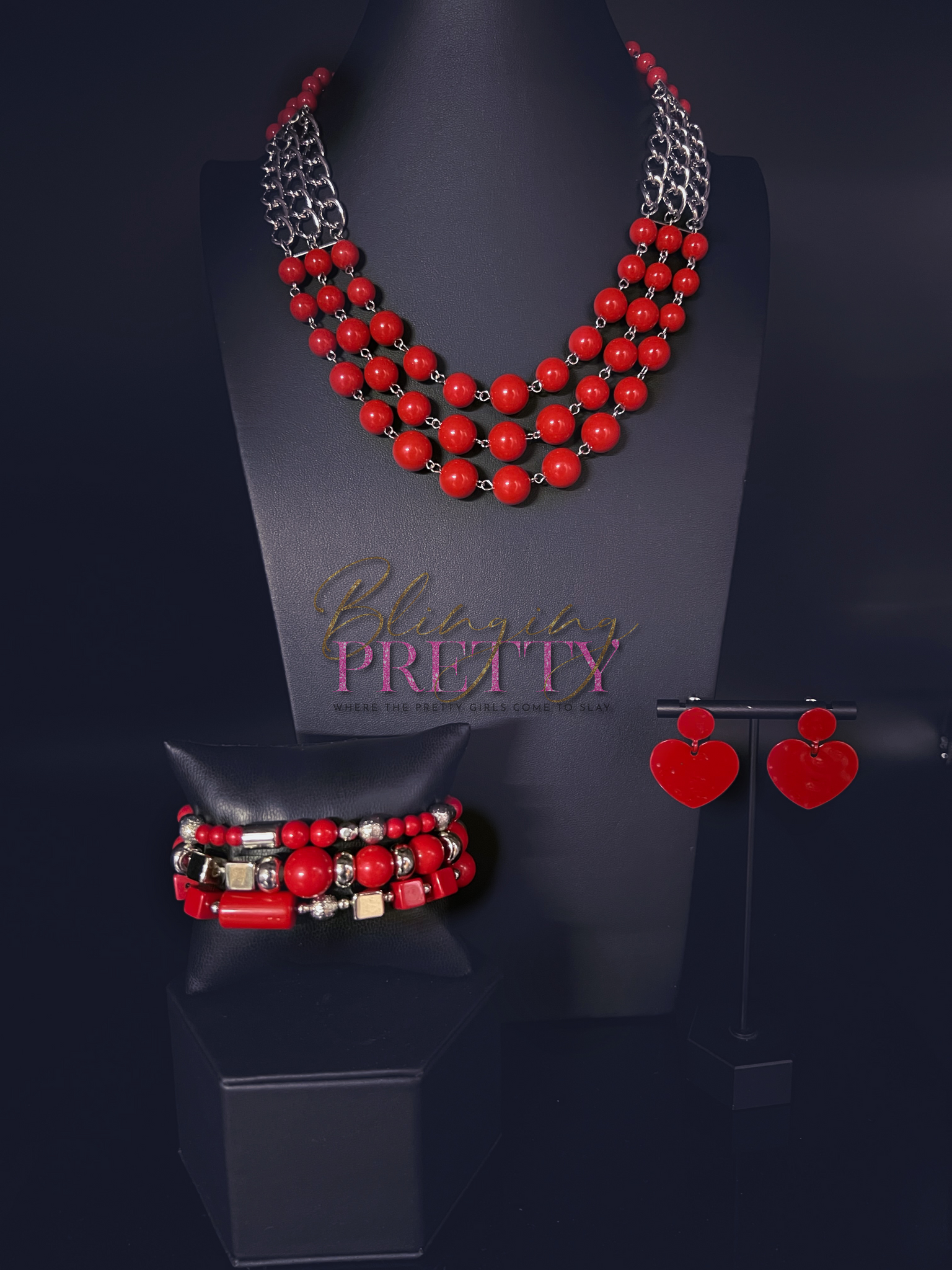 Paparazzi Necklace, Bracelet & Earrings Red Set -