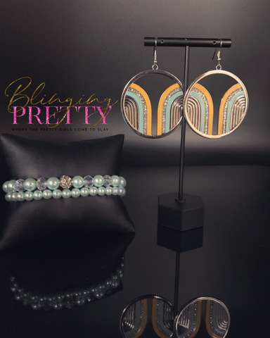 Paparazzi Bracelet & Earrings Set- Cotton Candy Dreams Bracelet & Delightfully Deco Earrings - Blue